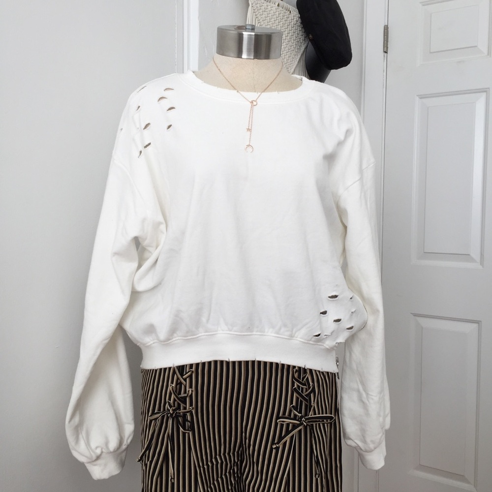 NWT White Crop Sweat Shirt - Picture 5 of 8
